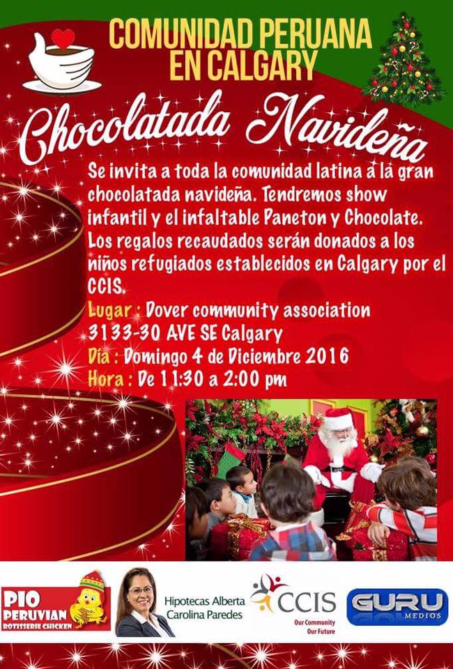 Comunidad Peruana en Calgary invita a una Chocolatada Navideña